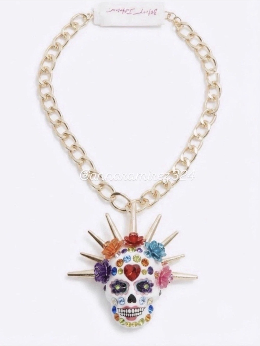 Betsey Johnson Gold-Tone Multicolor Sugar Skull Pendant Necklace